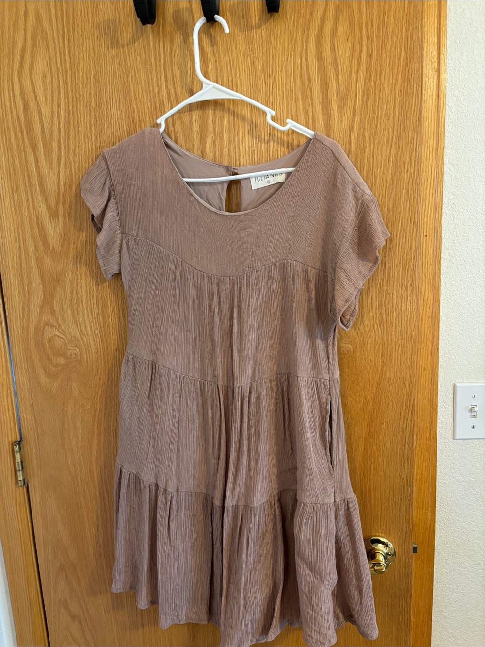 Julianne Taupe Tiered Mini Dress with Flutter Sleeves